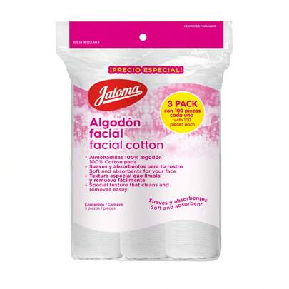  Jaloma Tripack de Algodón Facial, 3 tubos con 100 piezas | Almohadillas 100% algodón | Suaves y sin pelusas | Perfectos para desmaquillantes o tónicos | Para todas las pieles