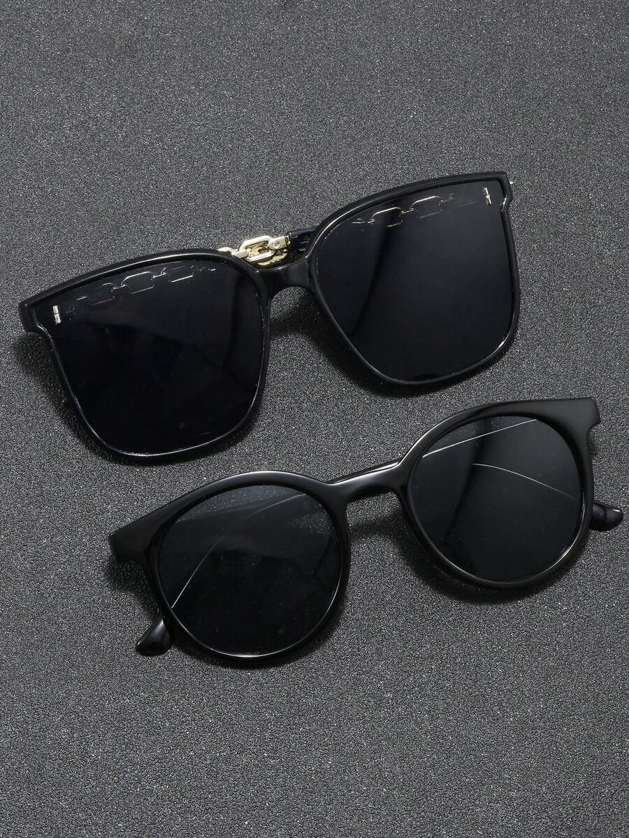 2 副男女通用黑色时尚街头风格眼镜，适合日常佩戴 - 彩色 - 查看 1