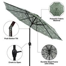 9' Monstera Palm Crank Lift And 3 Position Tilt Patio Umbrella