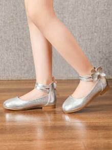 Silver Flat Shoes For Toddler Girls, Children Spring Shoes - Silver - View 4