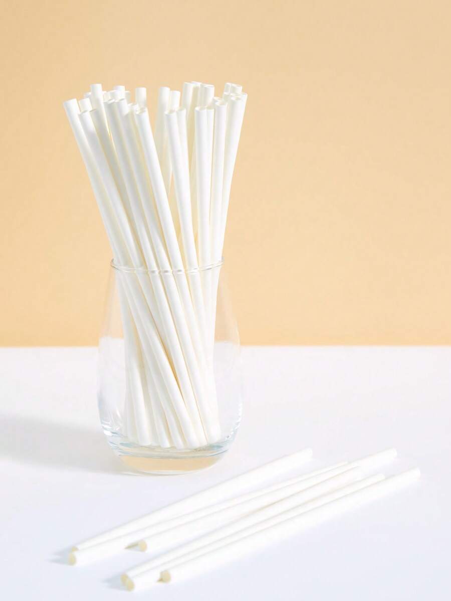 10/25/50/100pcs Disposable White Paper Straws, Candy Bar Sticks, Suitable For Cocktails, Birthdays, BBQs, Events And Celebrations - White - View 1
