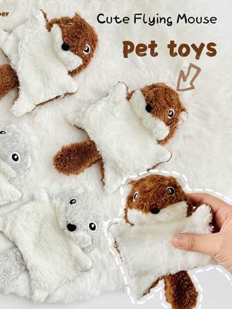 Soft Plush Pet Doll For Small Cats And Dogs - Flying Squirrel Shape, Interactive Vocalization, Chewing, Teeth Cleaning And Companion Doll