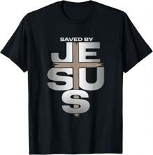 100% Cotton Saved By Jesus T-Shirt - Black - View 1