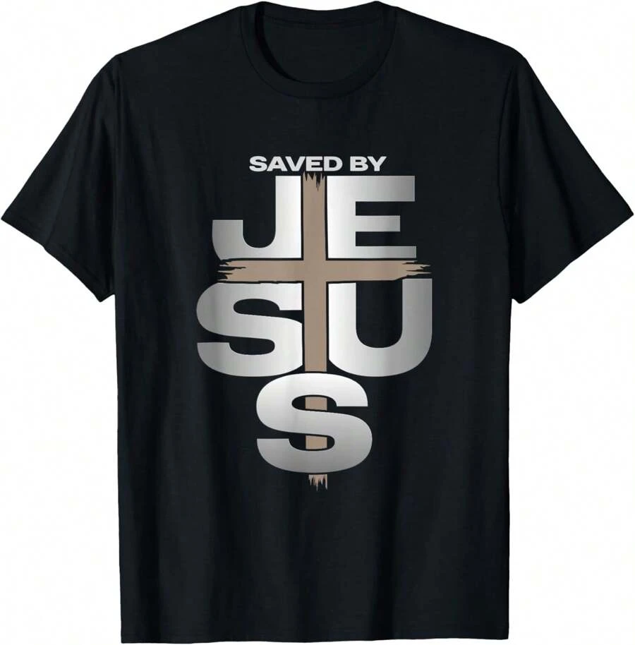 100% Cotton Saved By Jesus T-Shirt - Black - View 1