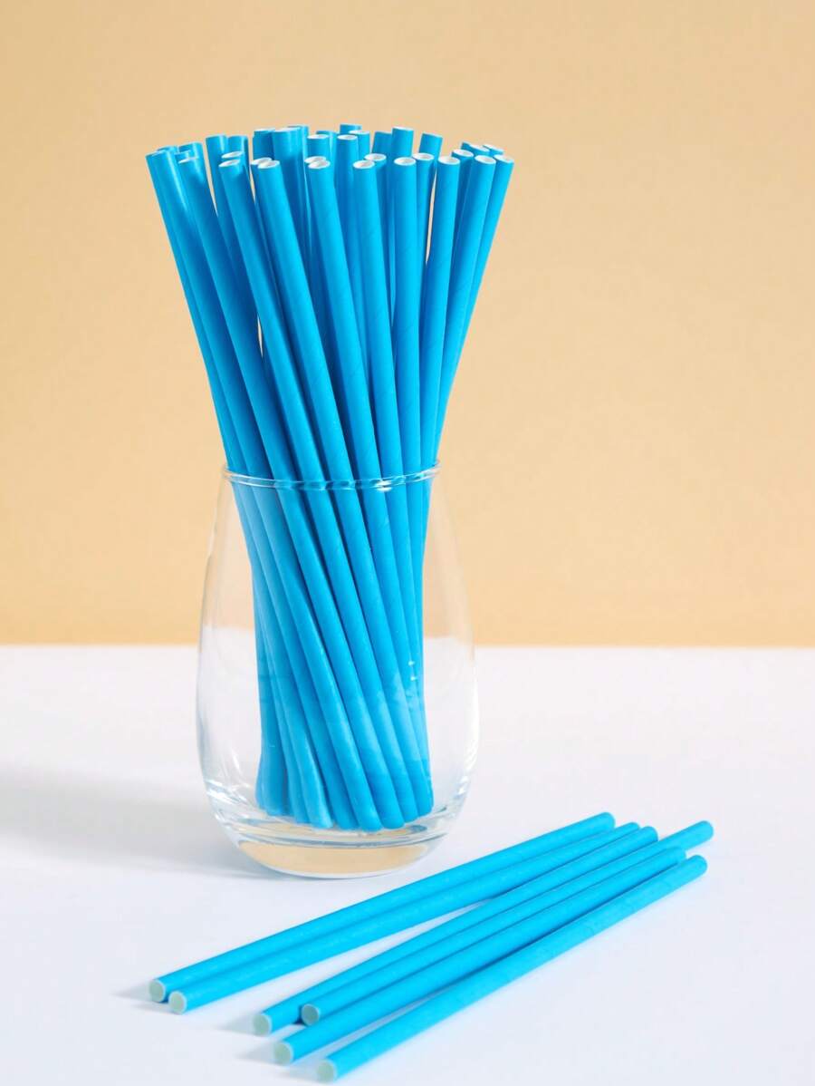 10/25/50/100 unidades Pajitas de papel desechables, azul sólido, apto para cócteles, cumpleaños, barbacoas, eventos y celebraciones