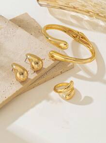 3pcs Teardrop Exaggerated Abstract Geometric Snake Style Ring, Bracelet And Earrings Set For Women, Suitable For Parties, Casual And Romantic Occasions - Gold - View 4