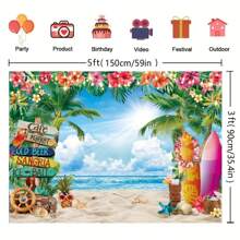 Tropical Paradise Photo Backdrop - 1 Piece Beach And Palm Leaf Design For Hawaiian Themed Parties And Photo Shoots