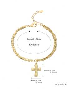 1 件双层链条和手工串珠手链，带吊坠，适合朋友、女朋友、女性日常和节日佩戴 - 金黃色 - 查看 5