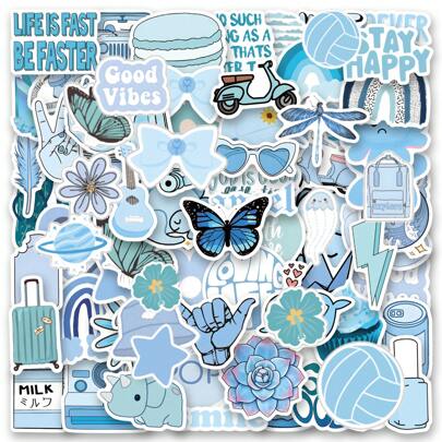 115 Stück dänische pastellblaue Aufkleber und Decals, blaue Graffiti-Ästhetik Dekor Vinyl wasserfeste Aufkleber für Computer, Wasserflasche, Gepäck, Laptop, Handy, Notizbuch