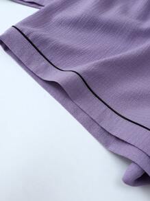 2pcs/Set Comfortable Collared Single-Breasted Short Sleeve Pocket Bow Embroidered Blouse & Bow Shorts Women Pajamas Set, Suitable For Home Use In Spring/Summer, Two Pieces Set