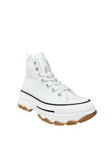 Platform Sneakers - Women's Lace Up Serrated Platform Canvas Bootie Sneakers - 白色 - 查看 3