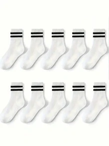 10 Paar Kinder/Jugendliche schwarz-weiß gestreifte Knöchelsocken, unisex Athletik-Sportsocken für Schuluniform - Verschiedenfarbig - Übersicht 12