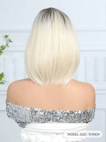 Elegant 12 Inch Medium Split White Blonde Short Straight Hair Synthetic Heat Resistant Fiber Wig Women's Wig Perfect For Holiday Party Everyday Wear - Vàng - Xem 6