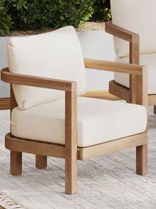 Outdoor Acacia Wood Patio Club Chair, Patio Furniture,Waterproof Thick Cushion Deep Seating For Porch, Garden, Backyard, Balcony, Weight Capacity 400lbs, Brown Wash, Beige Cushion - 米色 - 查看 4