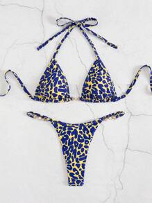 女士新款性感豹纹比基尼套装，欧美风格，适合夏季海滩度假 - 彩色 - 查看 3