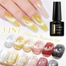 MEET ACROSS 7ML 3 EN 1 Esmalte de uñas de gel magnético con acabado de rosa de platino, oro rosa y gato Moonlight. Gel de uñas semipermanente con destellos, para UV - Multicolor - Ver 4