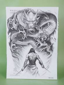 1Pc Dragon Warrior Backful Temporary Tattoo Waterproof Sweatproof Last For 1-2 Weeks Realistic Herbal Juice Non-Reflective Anti-Friction Faux Black Fake Tattoos For Man Tattoo Stickers For Back Modernist Body Art - Black - View 7