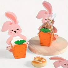 10 sets Boîte-cadeau rose en forme de lapin câlinant une carotte, boîte d'emballage rose mignon de lapin debout pour bonbons, décorations pour Pâques/fête d'anniversaire