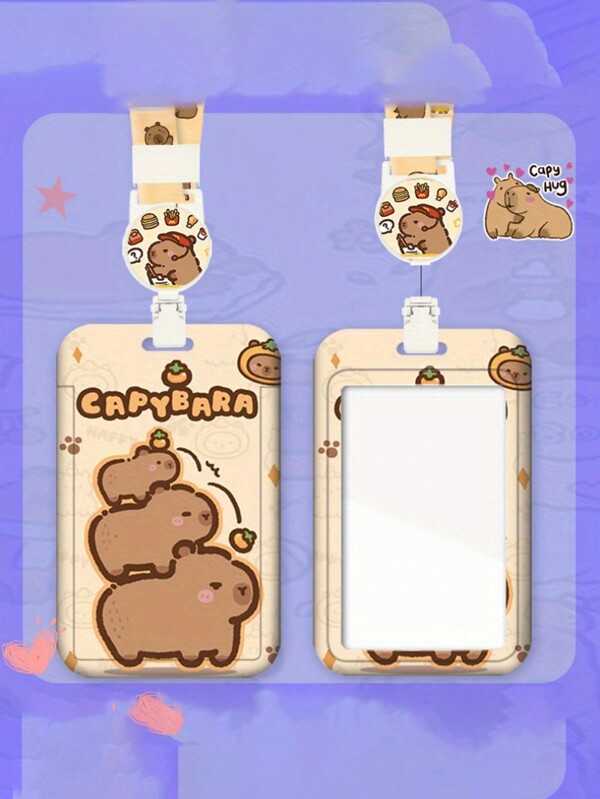 2 stuks Cartoon Design Capybara Kaarthouder Met Intrekbare Lanyard, Plastic Id Houder Voor Campus Maaltijdkaart, Pas, Metrokaart, Buskaart, Werk-ID - Universele Kaarthouder, Onmisbaar Voor Terug Naar School