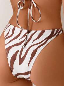 Women's Zebra Striped Print One-Piece Swimsuit With Metal Ring, Drawstring Tie, Sexy Backless Design, Suitable For Beach, Holiday, Vacation - Beige - View 5