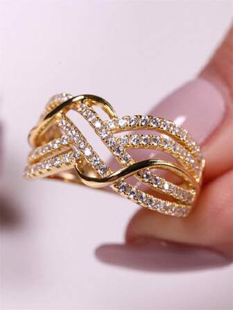 1 件经典方晶锆石戒指，适合女士结婚订婚周年纪念珠宝情人节礼物