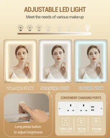 Hzuaneri Dressing Table With LED Light, 2 Sockets And 2 USB Ports Dressing Table With 2 Drawers And 4 Open Shelves, Storage Organiser Compartment. Suitable For Bedroom, Living Room, White - White - View 5