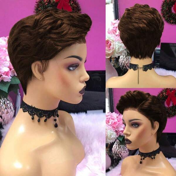 13x4x1 T Part Lace Frontal Short Wig For Human Hair Pixie Cut Wig Human Hair For Women T Part Lace Front Glueless Wigs For Valentine's Day, Daily Use Wig Short Wig For Women Human Hair Brown Colored Wig Short Pixie Cut Lace Wigs With Side Part Bangs