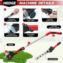 RELOIVE  4-In-1 Telescoping Pole Hedge Trimmer/Grass Shear/Shrub Trimmer/Grass Trimmer With 2.0 Ah Battery,12V (Red)