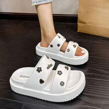 Women Thick Sole Open Toe Slip On Slippers, Comfortable And Fashionable - White - View 3