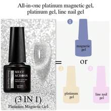 MEET ACROSS 7ML 3 EN 1 Esmalte de uñas de gel magnético con acabado de rosa de platino, oro rosa y gato Moonlight. Gel de uñas semipermanente con destellos, para UV - Multicolor - Ver 10