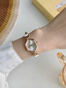 1pc New Fashion Minimalist Square Pointer Quartz Watch As A Gift For Students Returning To School Leather Strap. Suitable For Daily Wear. - one-size - View 9