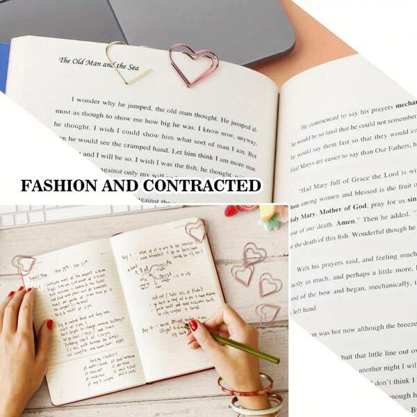 20pcs Heart-Shaped Paper Clip,Love Small Curve Pin,Metal Journal Paper Clip,Assorted Paper Clips For Paperwork Office School And Personal Use ﻿