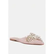 ASTRE Pearl Embellished Shimmer Mules In Blush