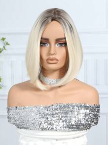 Elegant 12 Inch Medium Split White Blonde Short Straight Hair Synthetic Heat Resistant Fiber Wig Women's Wig Perfect For Holiday Party Everyday Wear - Vàng - Xem 4
