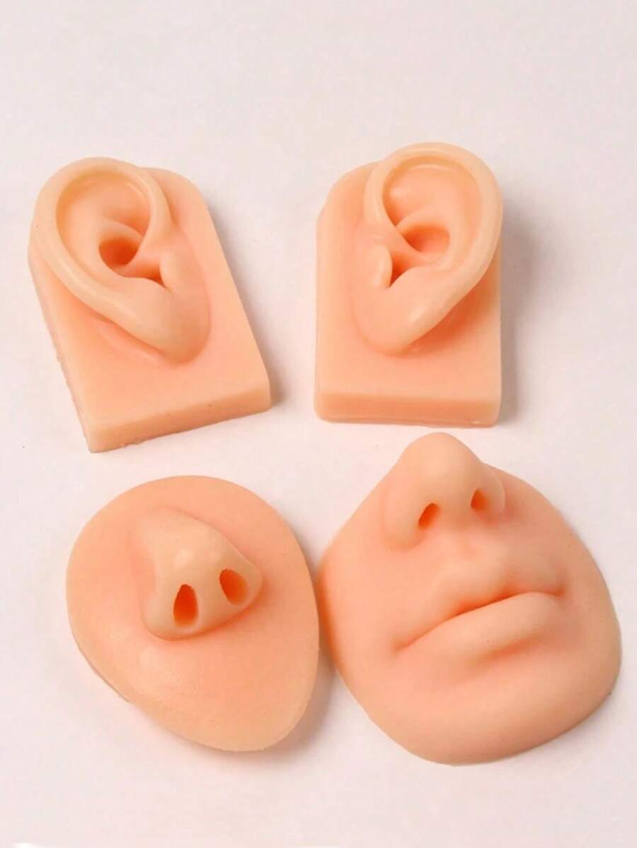 Silicone Ear Model,Nose And Mouth Model, Left And Right Soft Flexible Model Fake Ear Piercing Practice, Silicone Body Parts, Realistic Silicone Ear Mold For Jewelry Display Acupuncture Mannequin Teaching Instruction - Apricot - View 1