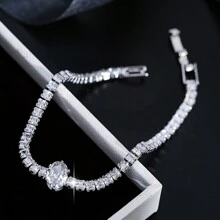 1pc Luxury Sparkling Cubic Zirconia Bracelet, Fashionable Bestselling Gift For Valentine's Day,Mom,Mother,Mother's Day,Gift