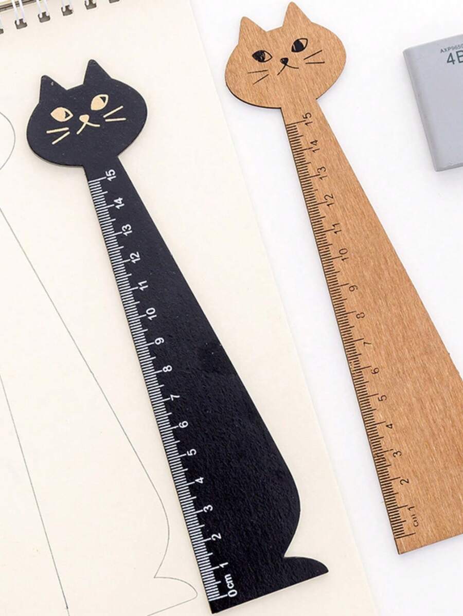 Sanrio 1pc Creatieve Cartoon Kat Liniaal Kat Teken Liniaal Leuke Houten Liniaal Retro Kantoorbenodigdheden Leermiddelen