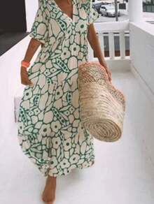 Vestido largo con cuello en V y estampado floral - Estilo bohemio chic effortless