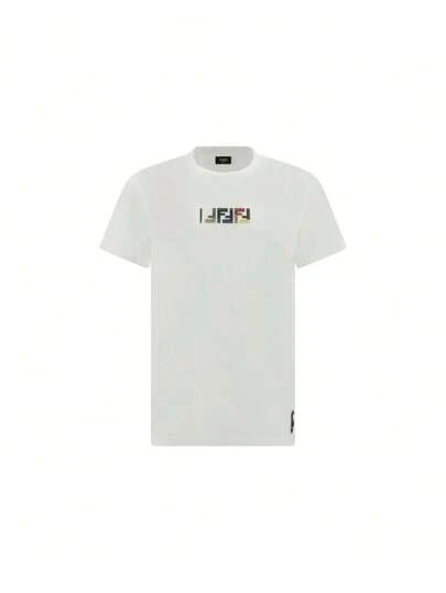 FENDI - FENDI ホワイト　半袖　Tシャツ　リブニットtシャツ Fendi FF Logo T-Shirt Short Sleeve Crew Neck Men White Singlets