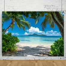 A Tropical Beach Photo Background - Versatile Photography Banner For Photography, Spring/Summer Decorations, Parties - Palm Trees, Blue Sky And Ocean Designs, No Electricity Required