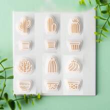 2pcs/12pcs Cactus Plant Clay Cutter Molds, Jewelry Making Supplies, 12 Shapes For Potted Plant Clay, Earrings Cutter, DIY Handmade Key Chain, Brooch, Hair Clip, Ring, Clay Tools - White - View 16