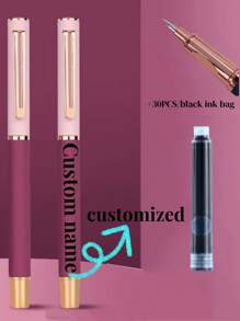 [Customized] Engraved On The Pen Shaft / Provide 1pc Elegant, Fashion, Beautiful Custom Ink Refillable Fountain Pen With 0.28mm Fine Nib / Smooth Writing, Comes With 30pcs Ink Cartridges 3.4mm In Diameter, Thoughtful Daily Writing/Calligraphy Pen, Personalized Gift For Valentine's Day, Christmas, Father's Day, Teacher's Day, Thanksgiving Back To School
