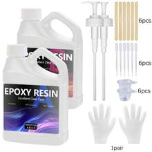 Kit de resina epoxi cristal transparente de 1000 ml/34 oz, pegamento de resina epoxi AB 1:1 con vasos de silicona, autonivelante, recubrimiento libre de burbujas y resina de colada para manualidades y artesanías DIY, joyería, posavasos, moldes