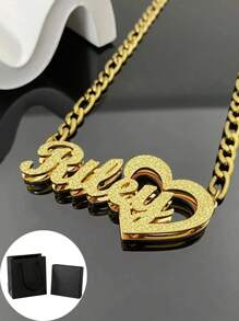 1pc Personalized Children Boys And Girls Simple DIY Name, Name Necklace, Double Plated Name Necklace, Custom 3D Name Plate Necklace, Gold Nameplate Necklace, Heart Hollow Necklace, Customized For Delicate Gift For Kids, Baby Shower, Back To School Winter Gift Ideas Boy Girl Valentine's DA, Multi-Functional, Ornamental, Letter, Engraved, Tidy, Colorful, Cute, Kawaii, Adorable, Casual, Custom, Personalized, Unique, Customized, Baby Gifts, Ideal Gifts For Him, Ideal Gifts For Her, Son, Daughter, For Children's Day