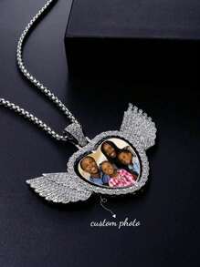 Customized Colorful Photo Hip-Hop Memory Angel Wings Reversible Love Picture Frame Pendant Necklace, Printed Picture Jewelry Exquisite Special Gift For Women's Best Friend Family Valentine's Day Accessories Valentines - Multicolor - View 4