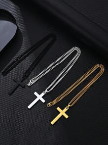 1pc Fashionable Stainless Steel Cross Pendant Necklace For Men, Suitable For Daily Wear - Style 1 - View 6