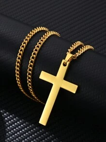1pc Fashionable Stainless Steel Cross Pendant Necklace For Men, Suitable For Daily Wear - Style 1 - View 3
