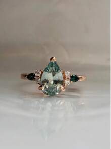 1pc Fashionable Green Cubic Zirconia Heart Shaped Ring, Suitable For Women Daily Wear