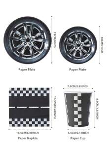 Conjunto de pratos, guardanapos e copos descartáveis em formato de roda de carro, para festas, adequado para 25 convidados, ideal para festas de aniversário e piqueniques em família - Multicolorido - Ver 2