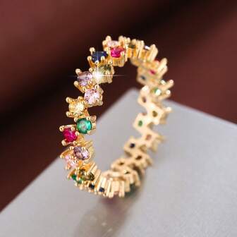 1 件几何设计人造锆石女孩个性化戒指，节日礼物